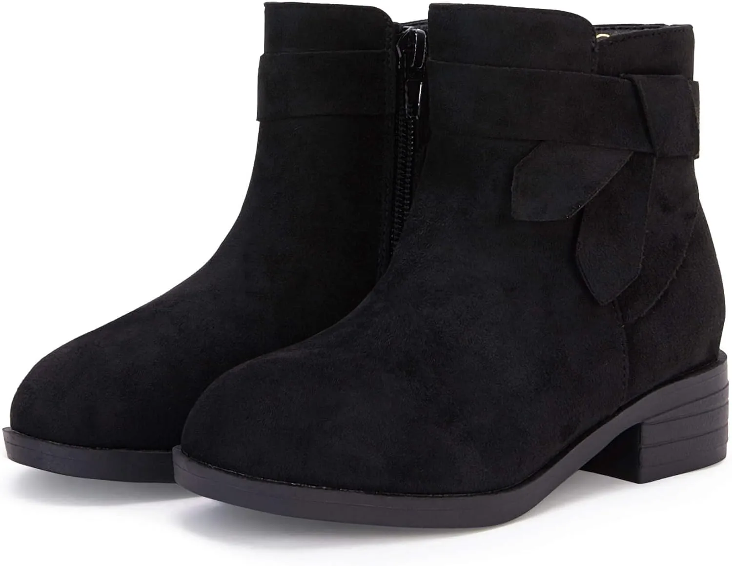 PiePieBuy Kids Girls Tie Knot Ankle Boots Chunky Low Block Heel Chelsea Dress Booties Winter Shoes With Zipper