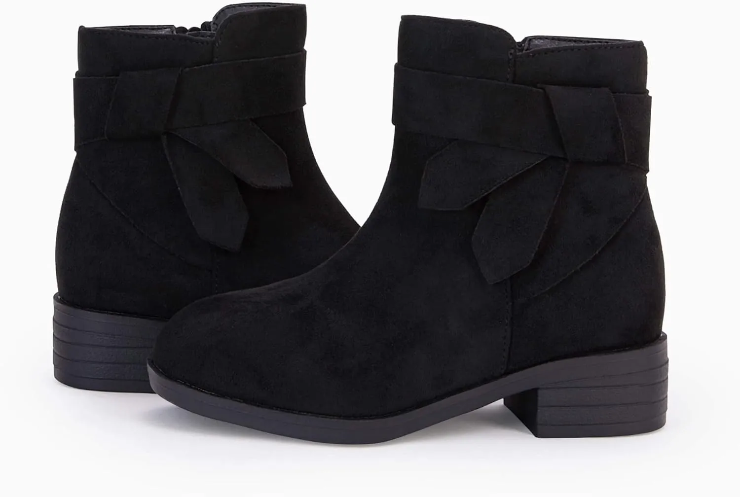 PiePieBuy Kids Girls Tie Knot Ankle Boots Chunky Low Block Heel Chelsea Dress Booties Winter Shoes With Zipper