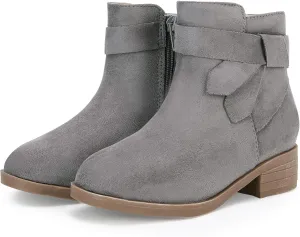 PiePieBuy Kids Girls Tie Knot Ankle Boots Chunky Low Block Heel Chelsea Dress Booties Winter Shoes With Zipper