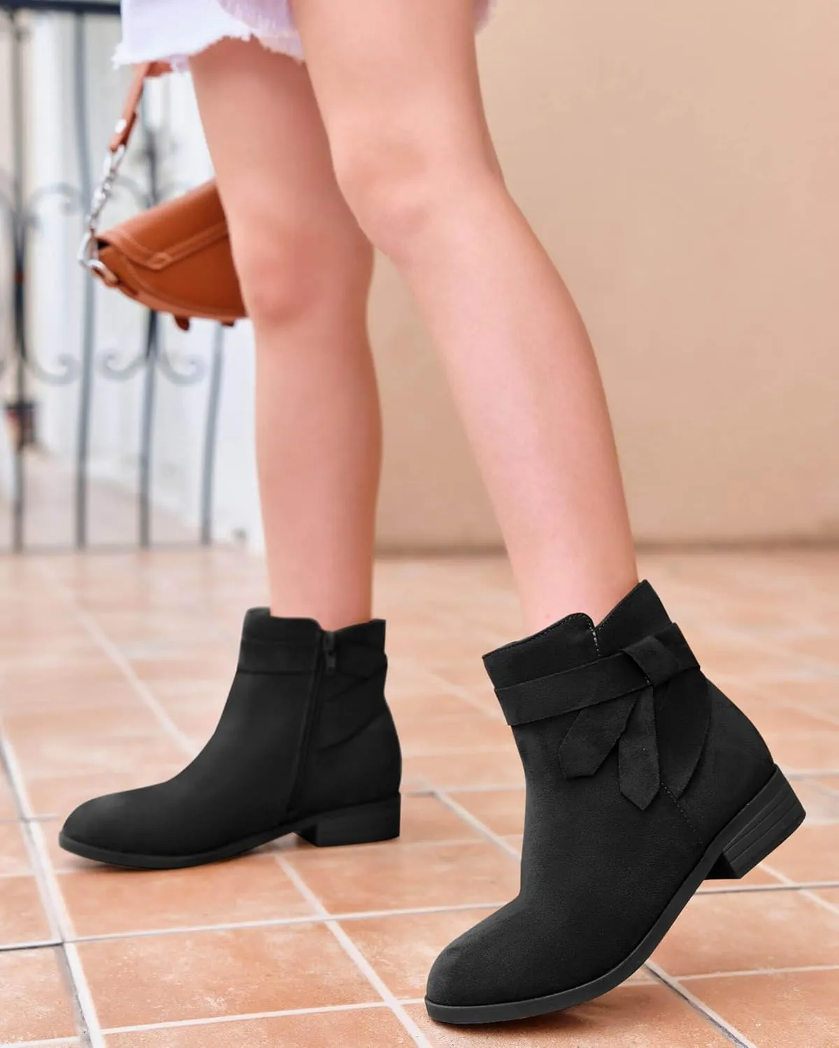 PiePieBuy Kids Girls Tie Knot Ankle Boots Chunky Low Block Heel Chelsea Dress Booties Winter Shoes With Zipper