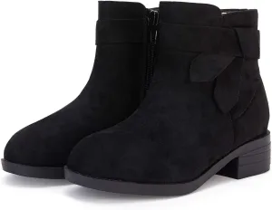 PiePieBuy Kids Girls Tie Knot Ankle Boots Chunky Low Block Heel Chelsea Dress Booties Winter Shoes With Zipper