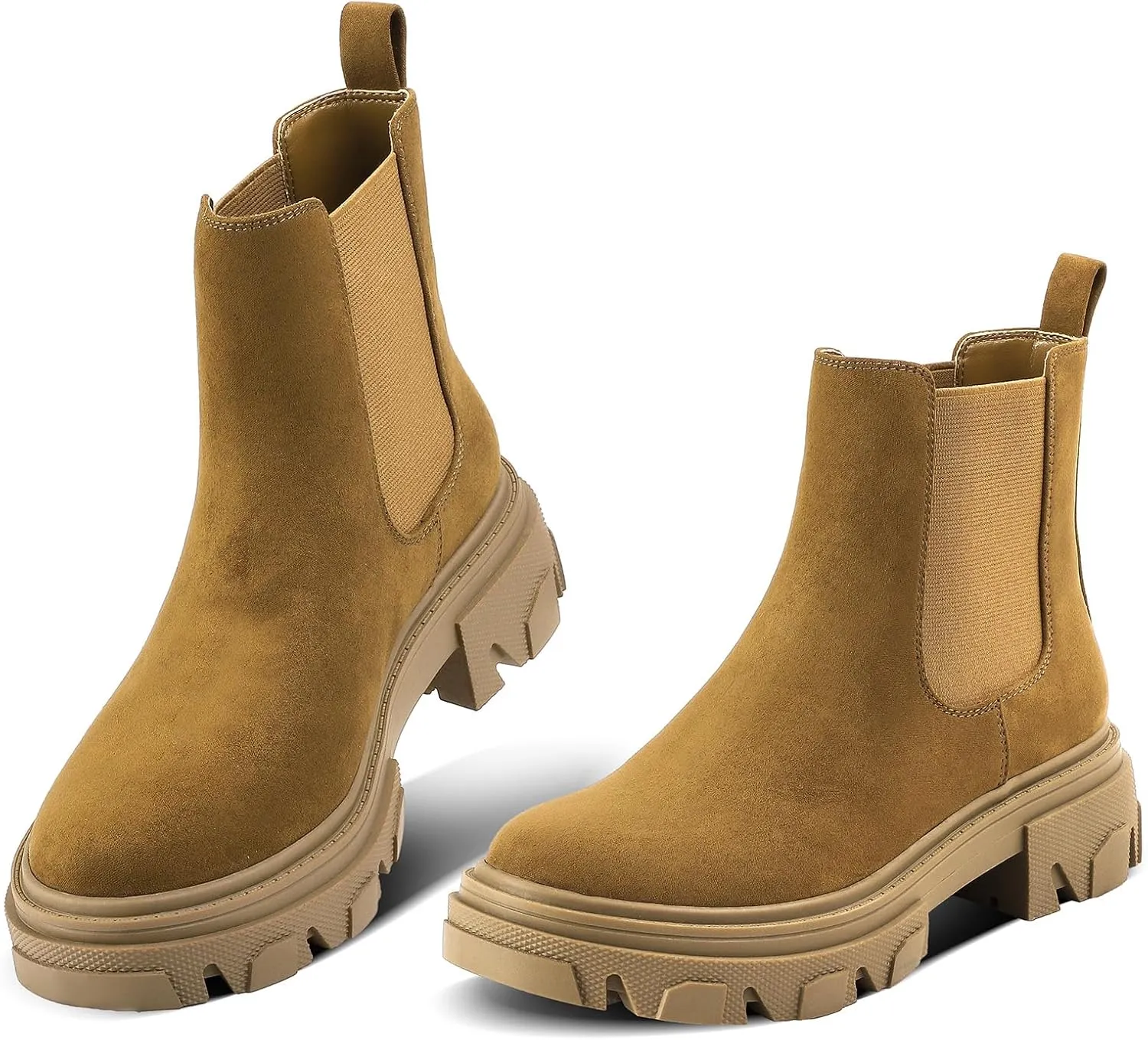 PIZZ ANNU Women's Dani Platform Chelsea Boots Fashion Lug Sole Combat Chunky Block Heel Slip on Elastic Gore Ankle Booties Shoes