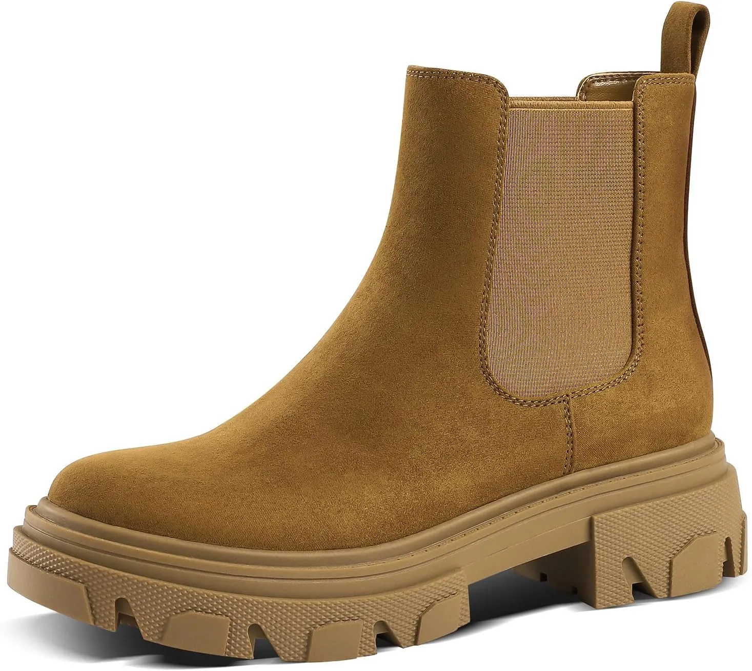 PIZZ ANNU Women's Dani Platform Chelsea Boots Fashion Lug Sole Combat Chunky Block Heel Slip on Elastic Gore Ankle Booties Shoes