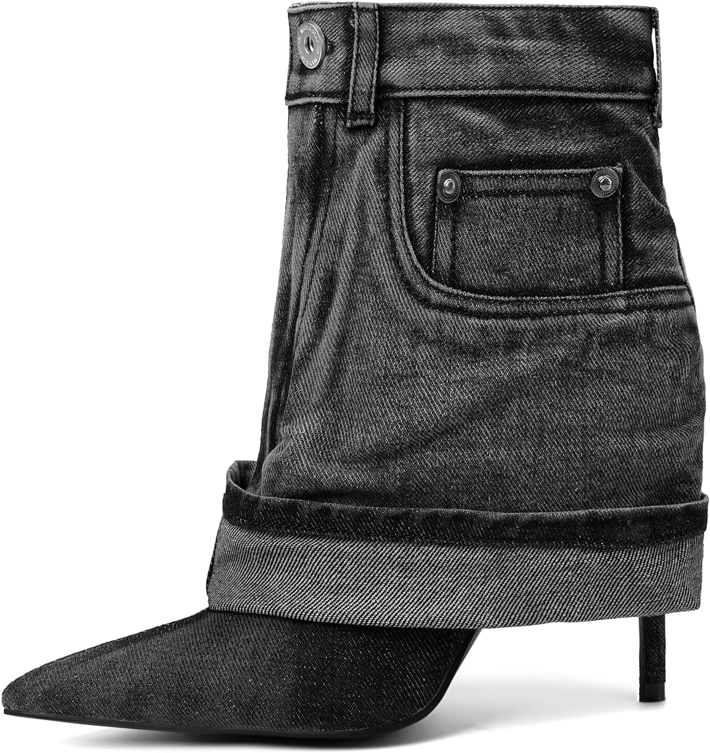Pointed Toe Fine Stiletto High Heel Ankle Denim Booties for women Fold Over Ankle Short Jean Boots Fashion Women's Shoes
