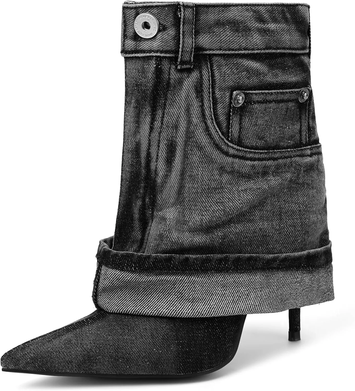 Pointed Toe Fine Stiletto High Heel Ankle Denim Booties for women Fold Over Ankle Short Jean Boots Fashion Women's Shoes
