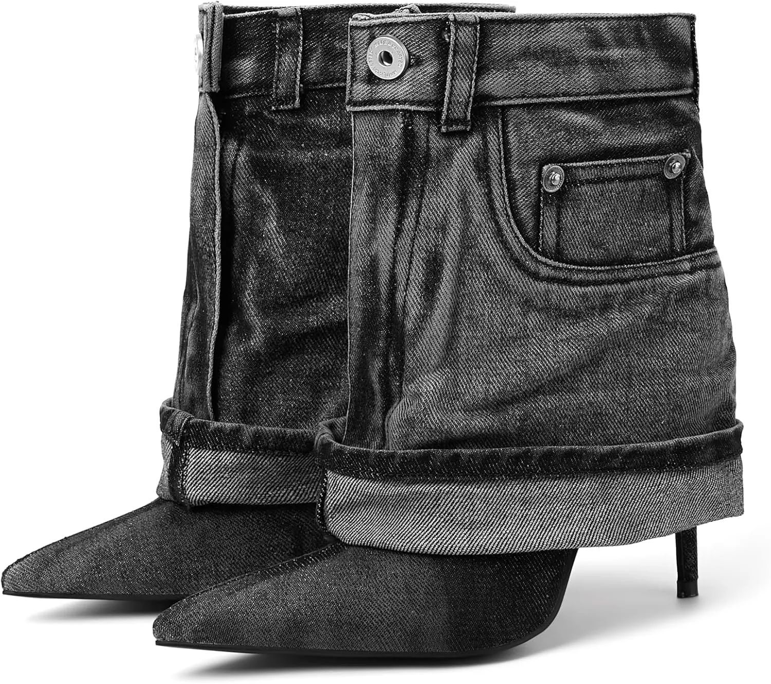 Pointed Toe Fine Stiletto High Heel Ankle Denim Booties for women Fold Over Ankle Short Jean Boots Fashion Women's Shoes