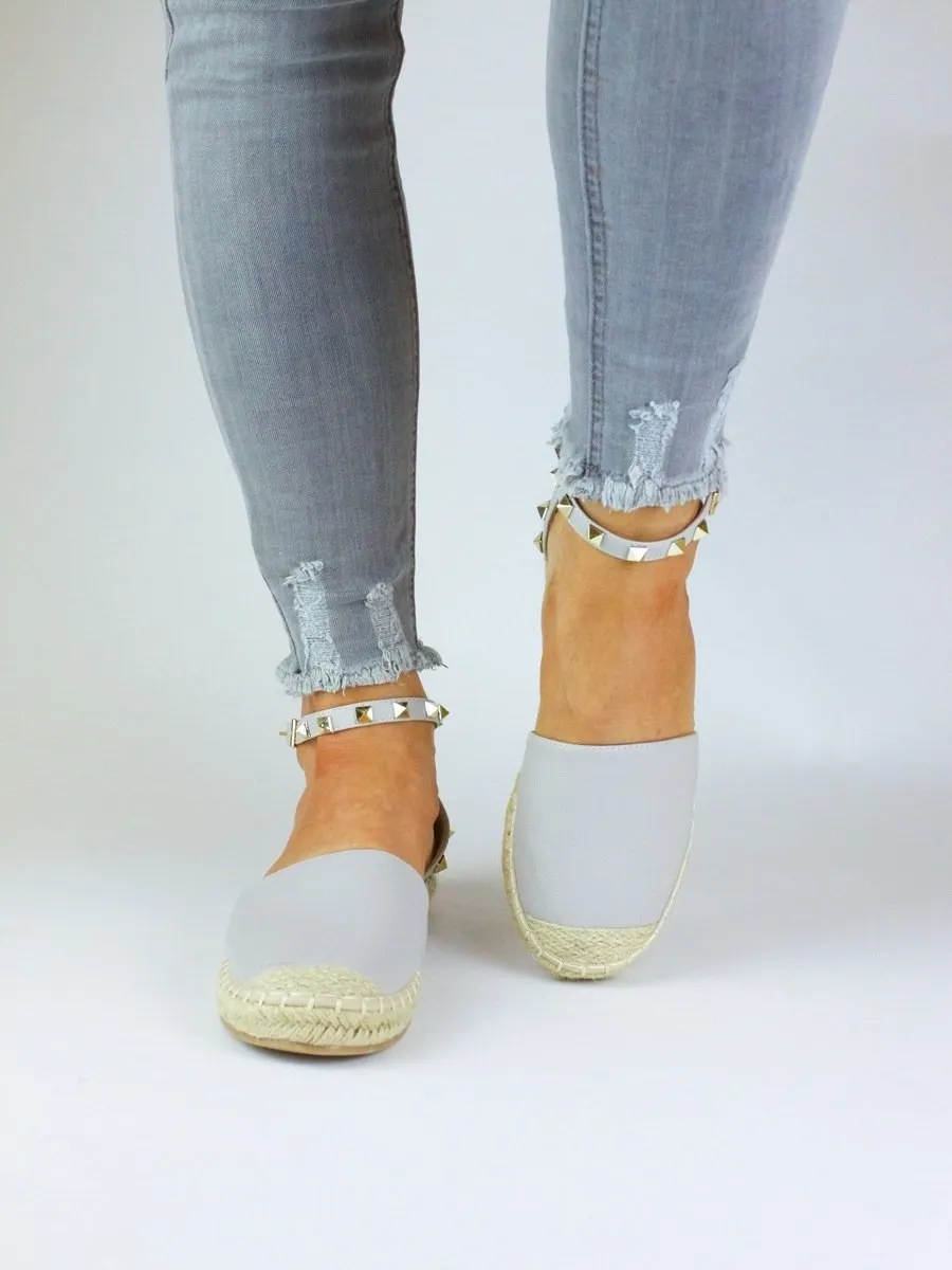 Portia Grey Stud Espadrilles