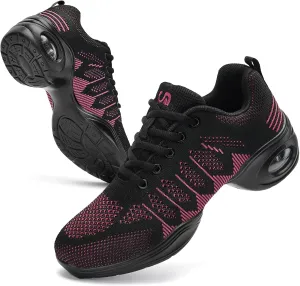 PPQ Women's Jazz Shoes Lace-up Sneakers Modern Dance Shoes Air Cushion Platform Walking Dance Shoes