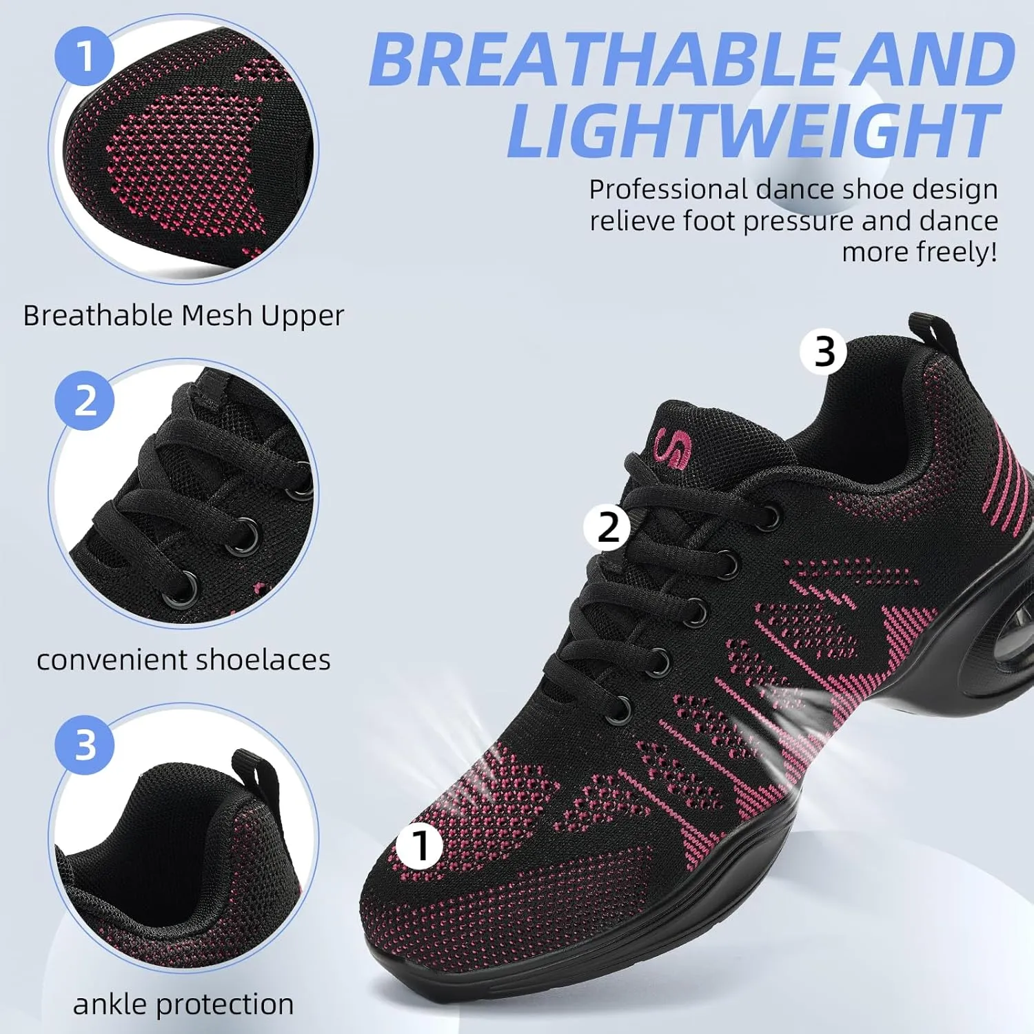 PPQ Women's Jazz Shoes Lace-up Sneakers Modern Dance Shoes Air Cushion Platform Walking Dance Shoes