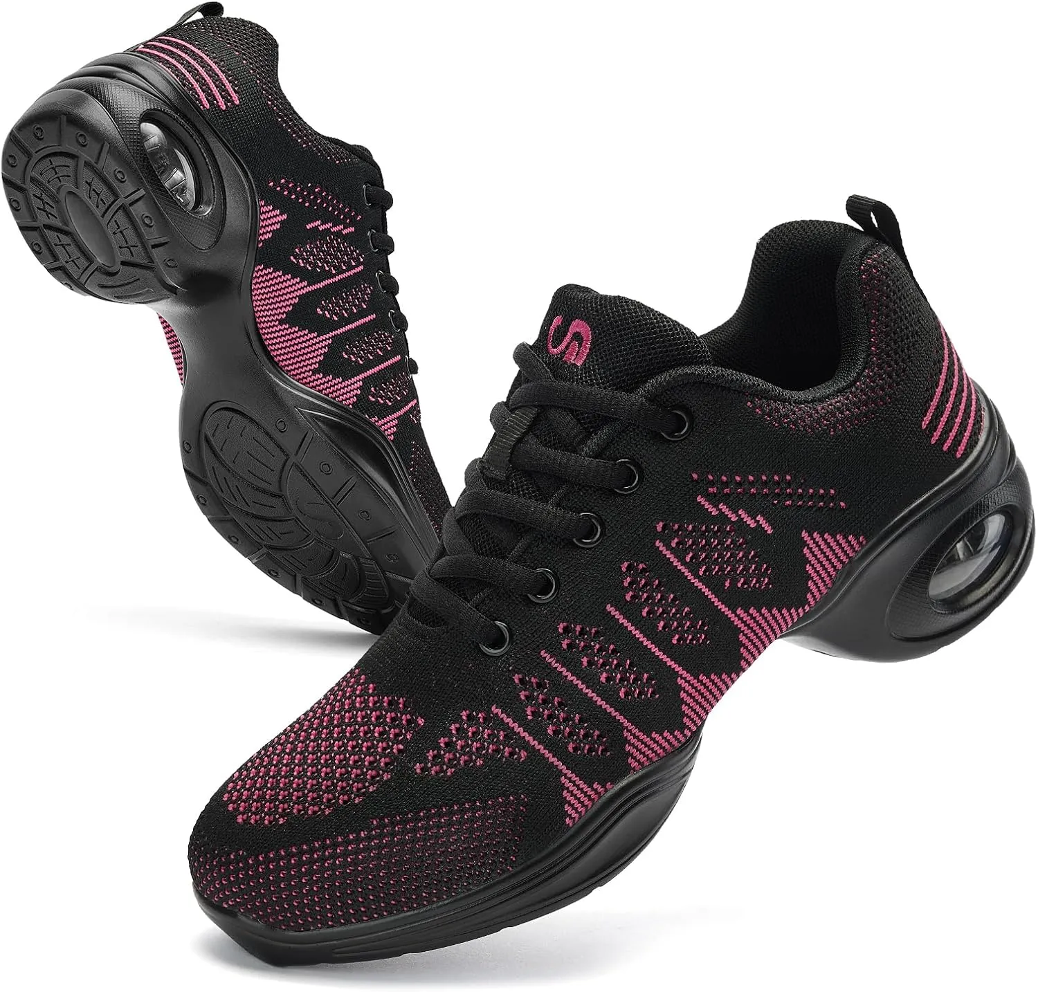 PPQ Women's Jazz Shoes Lace-up Sneakers Modern Dance Shoes Air Cushion Platform Walking Dance Shoes