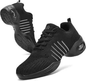 PPQ Women's Jazz Shoes Lace-up Sneakers Modern Dance Shoes Air Cushion Platform Walking Dance Shoes