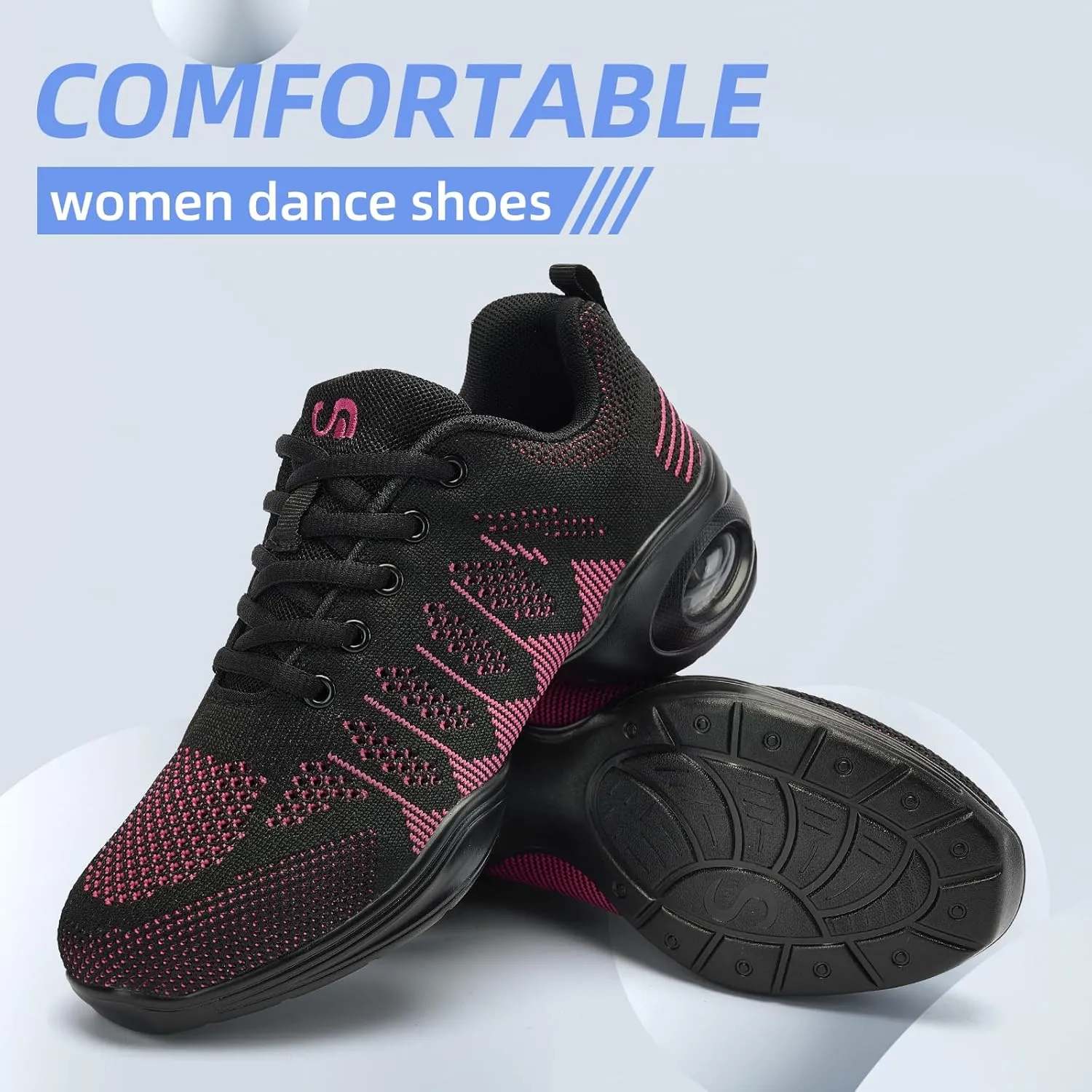 PPQ Women's Jazz Shoes Lace-up Sneakers Modern Dance Shoes Air Cushion Platform Walking Dance Shoes