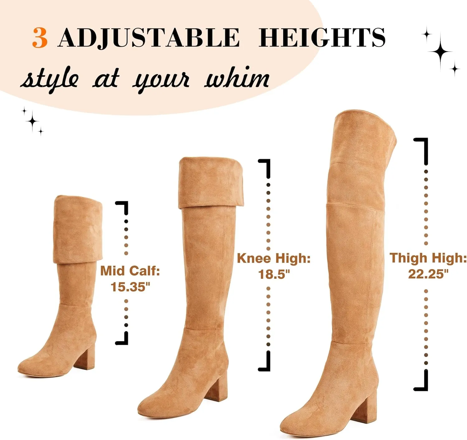 Putu Women's Thigh High Boots Block Heel Boots Over the Knee Faux Suede Tall Boots