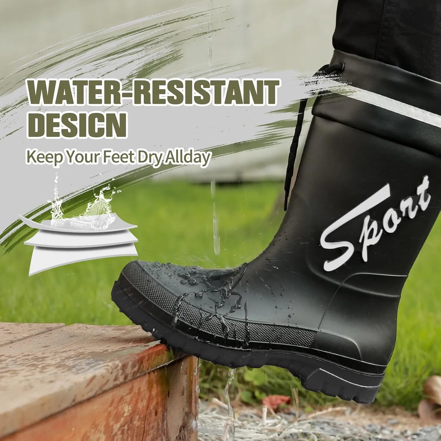 Rain Boots for Men, Waterproof Rubber Boots Mens Garden Boots, Comfort Lightweight Raining Shoes, Elastic Chelsea Ankle Rain Boots Fishing Shoes for Yard Farm Outdoor Work