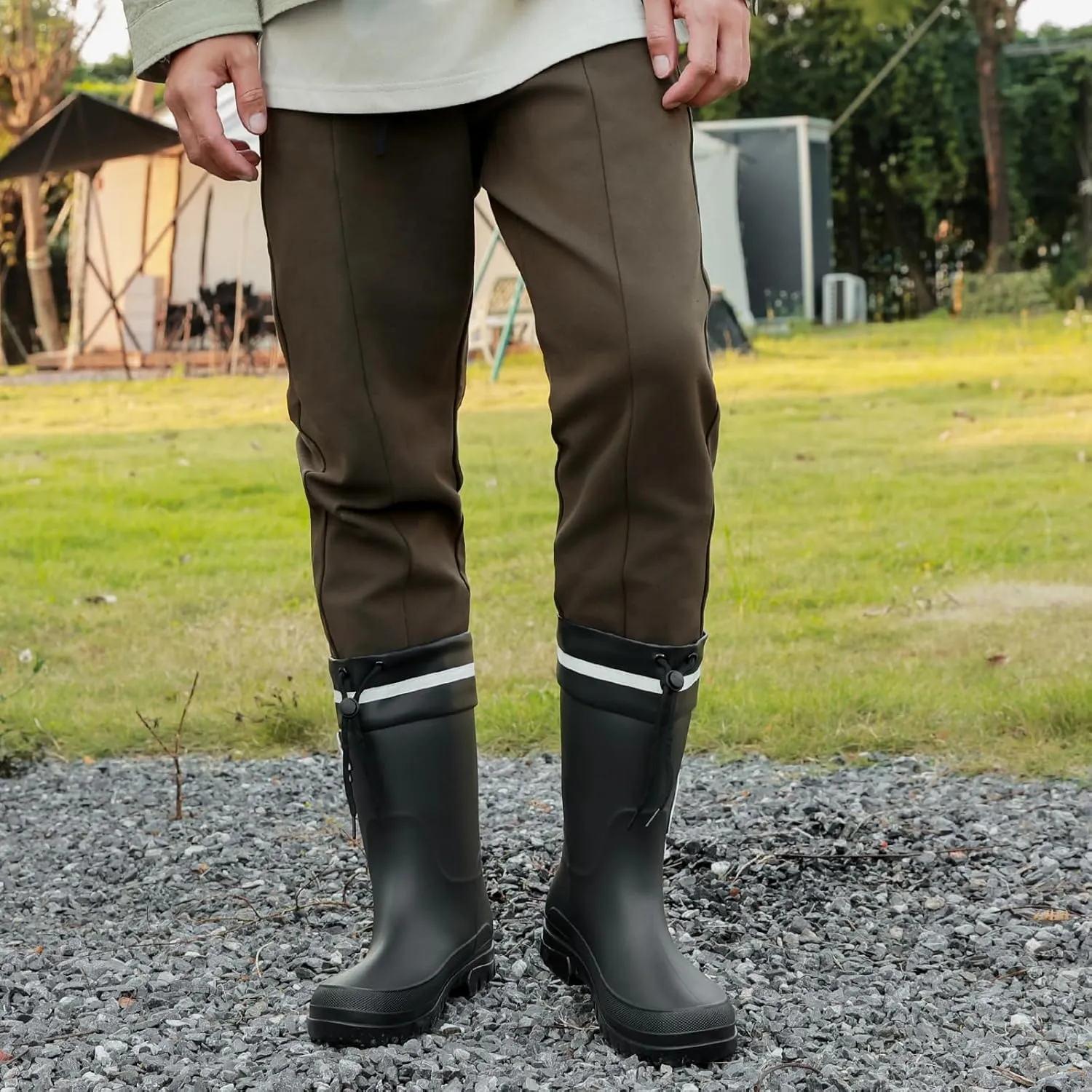 Rain Boots for Men, Waterproof Rubber Boots Mens Garden Boots, Comfort Lightweight Raining Shoes, Elastic Chelsea Ankle Rain Boots Fishing Shoes for Yard Farm Outdoor Work
