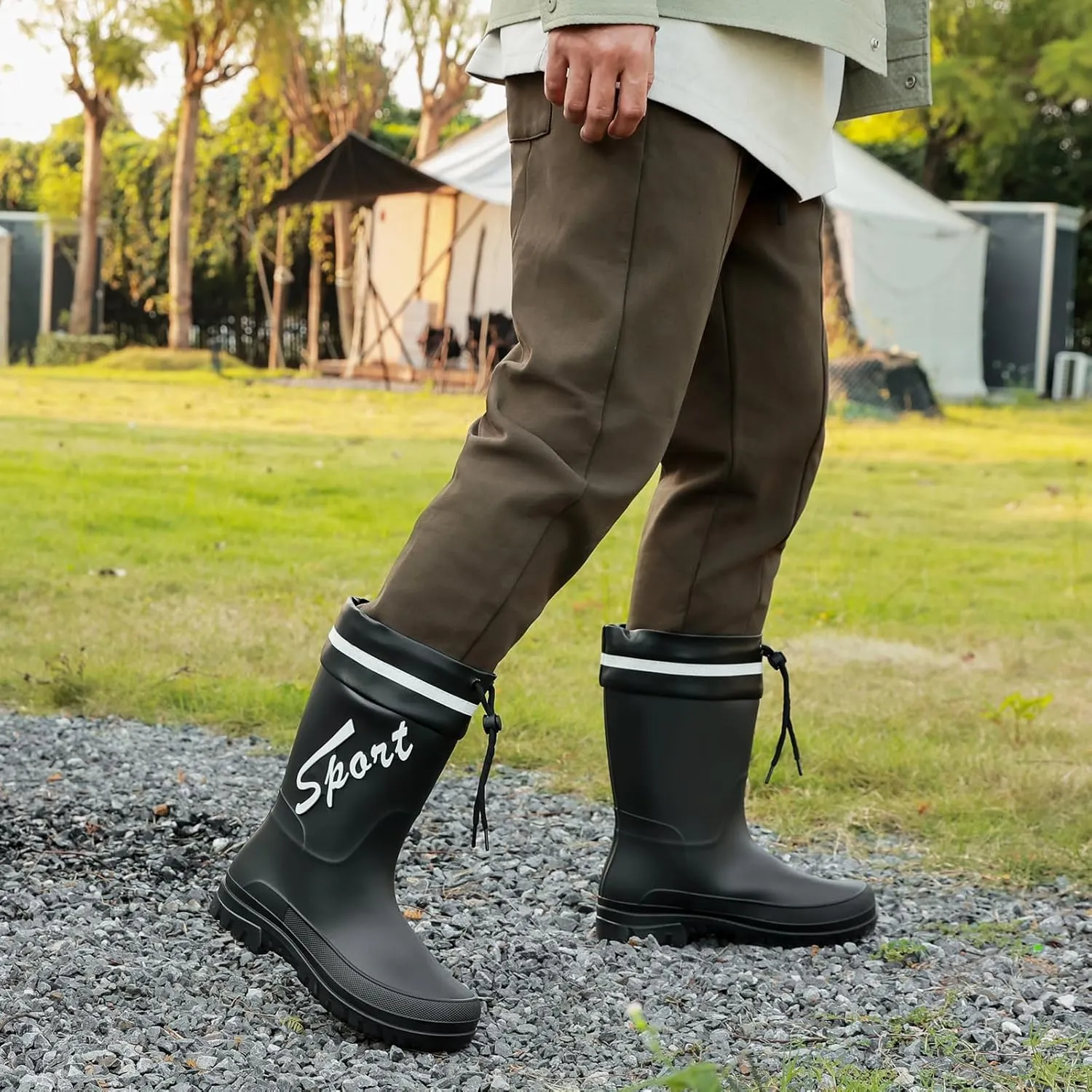 Rain Boots for Men, Waterproof Rubber Boots Mens Garden Boots, Comfort Lightweight Raining Shoes, Elastic Chelsea Ankle Rain Boots Fishing Shoes for Yard Farm Outdoor Work