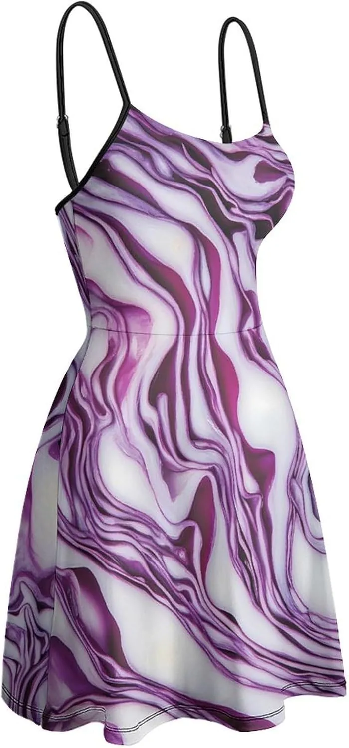 Red Cabbage Sliced Texture Slip Dress for Women Sleeveless Tank-dress Adjustable Spaghetti Mini Sundress