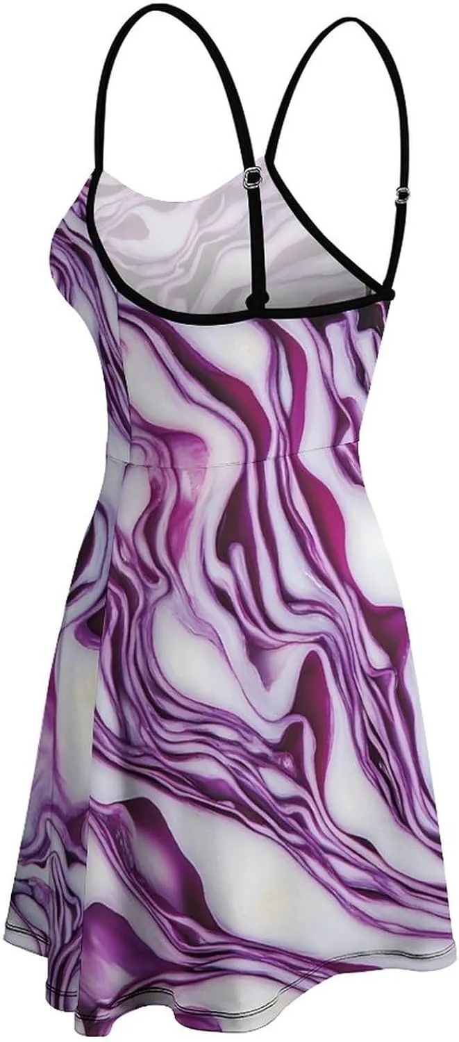 Red Cabbage Sliced Texture Slip Dress for Women Sleeveless Tank-dress Adjustable Spaghetti Mini Sundress