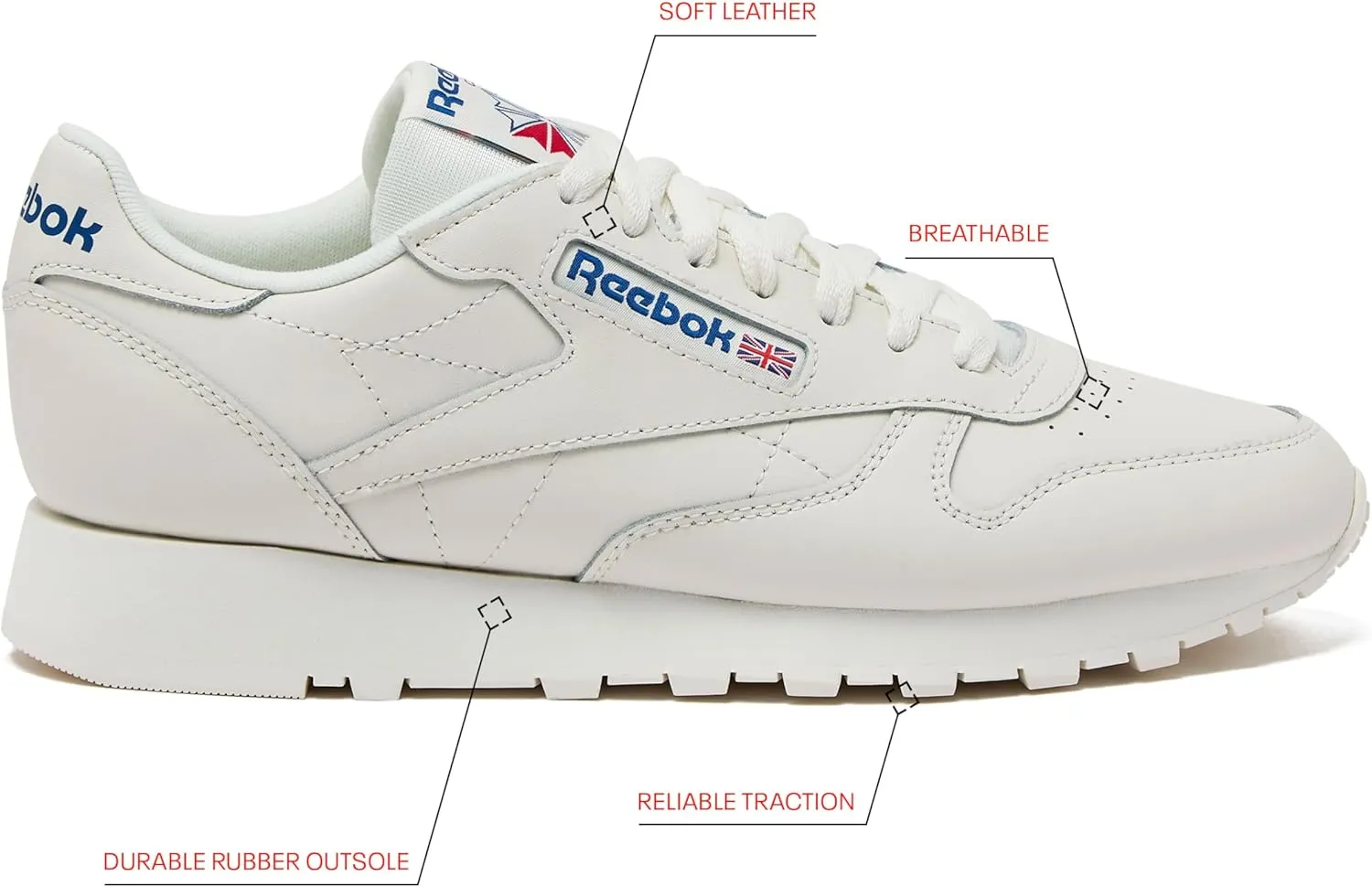 Reebok Men's Classic Leather Sneakers Black Or White Tennis Shoes