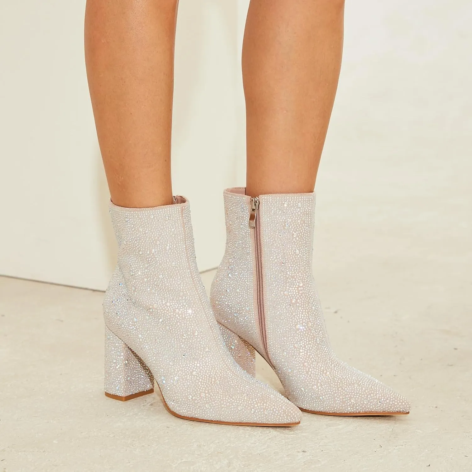 Rhinestone Boots for Women Sparkly Cowgirl Boots Pointed Toe Chunky Heels Rhinestone Cowboy Boots
