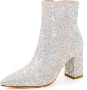 Rhinestone Boots for Women Sparkly Cowgirl Boots Pointed Toe Chunky Heels Rhinestone Cowboy Boots