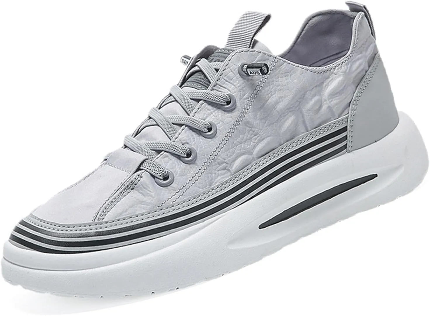 RiceelSor Men's Crocodile Pattern Leather Sneakers Slip-on Casual Air Cushion Elastic Waterproof Non-Slip High-Top Height Lifting Comfortable Shoes