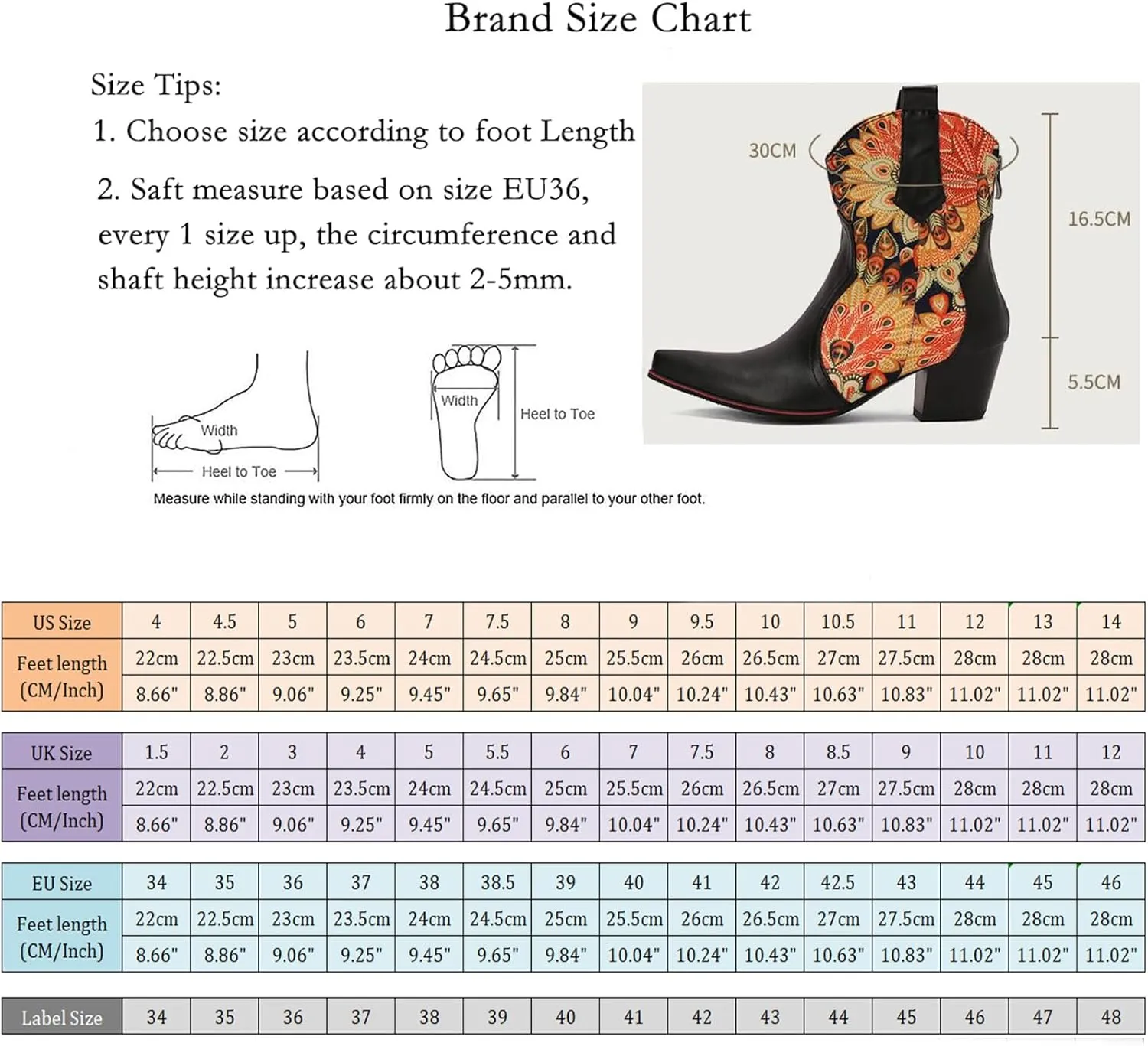Roimaash Women Embroidered Floral Cowgirl Boots Mid High Fashion Cowboy Boots