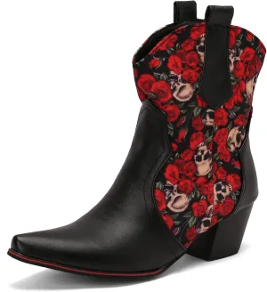 Roimaash Women Embroidered Floral Cowgirl Boots Mid High Fashion Cowboy Boots