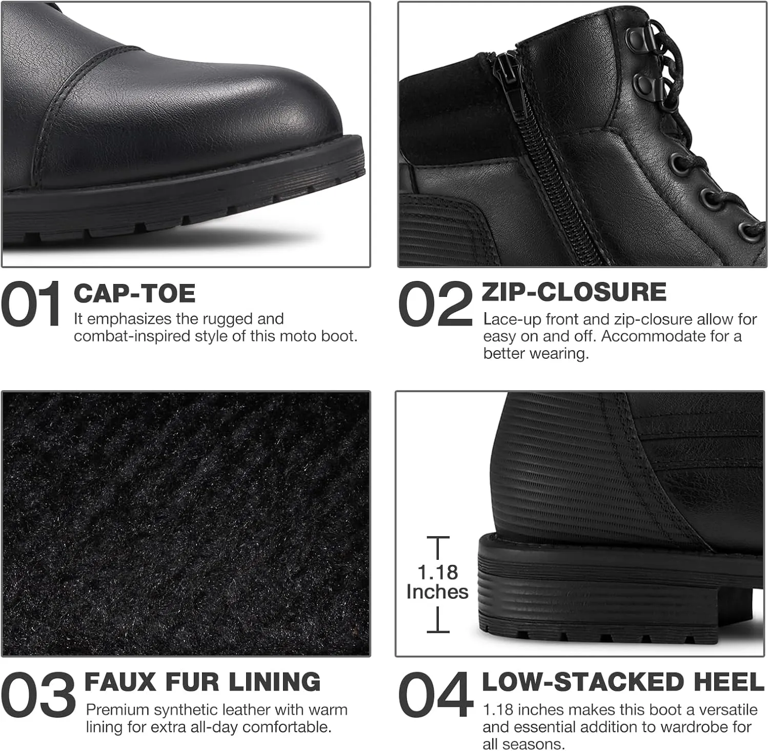 Rollda Men's Motorcycle Boots Combat Boots Casual Dress Boots for Men Lace Up Cap Toe Ankle Boots