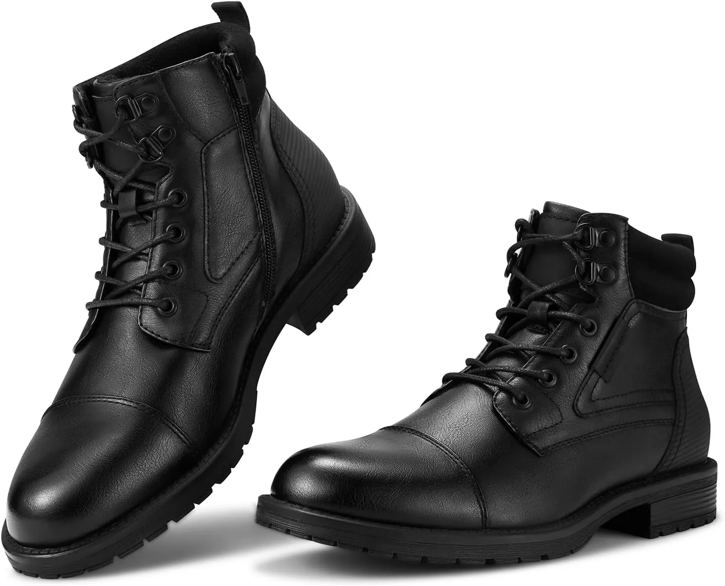 Rollda Men's Motorcycle Boots Combat Boots Casual Dress Boots for Men Lace Up Cap Toe Ankle Boots