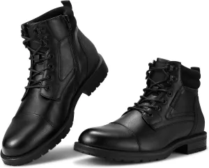 Rollda Men's Motorcycle Boots Combat Boots Casual Dress Boots for Men Lace Up Cap Toe Ankle Boots
