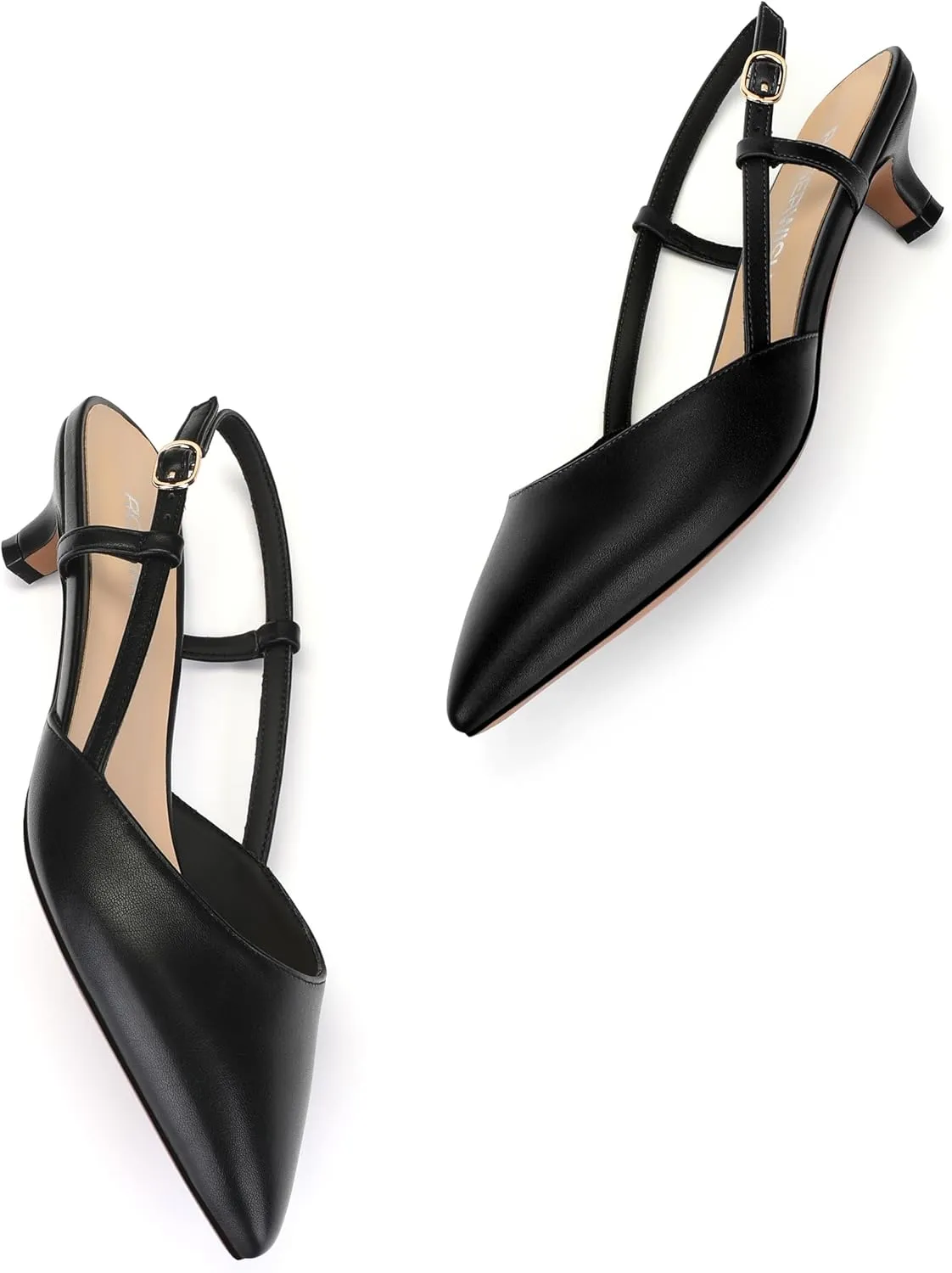 ROSERWISH Women's Slingback Heels Comfortable Pointed Toe Low Kitten Heel Pumps Dress Shoes for Party Work