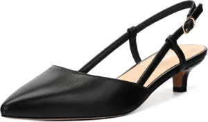 ROSERWISH Women's Slingback Heels Comfortable Pointed Toe Low Kitten Heel Pumps Dress Shoes for Party Work