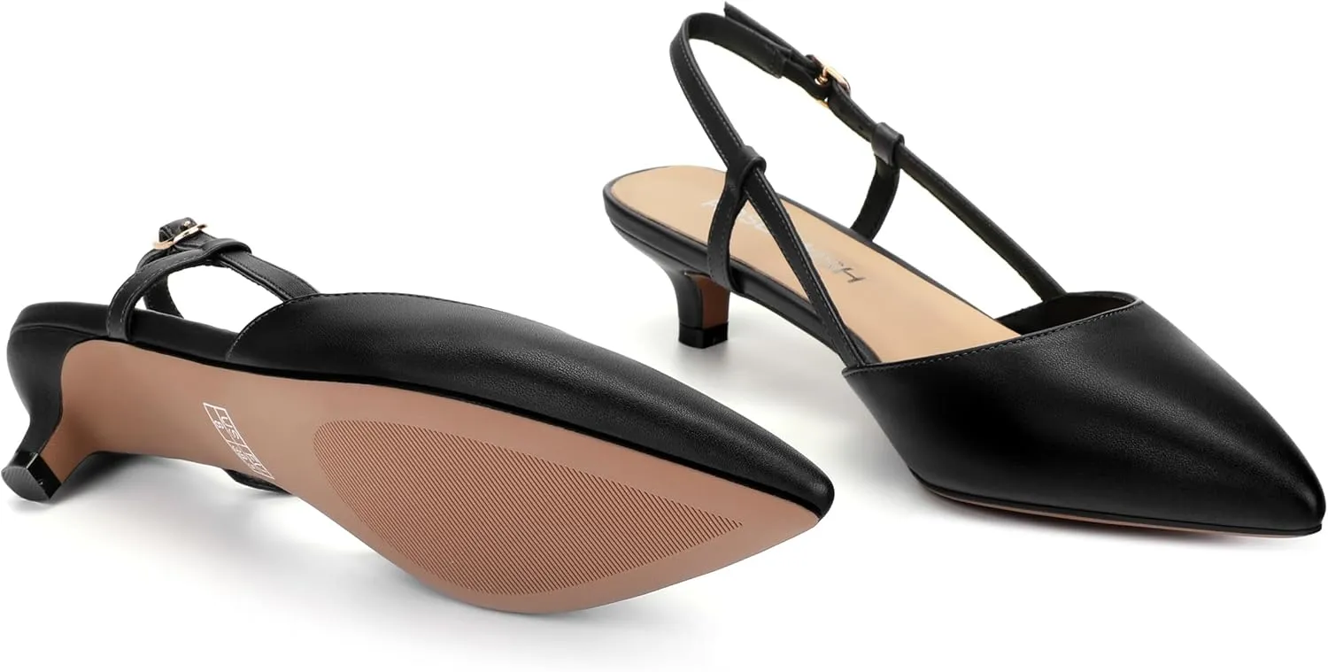 ROSERWISH Women's Slingback Heels Comfortable Pointed Toe Low Kitten Heel Pumps Dress Shoes for Party Work