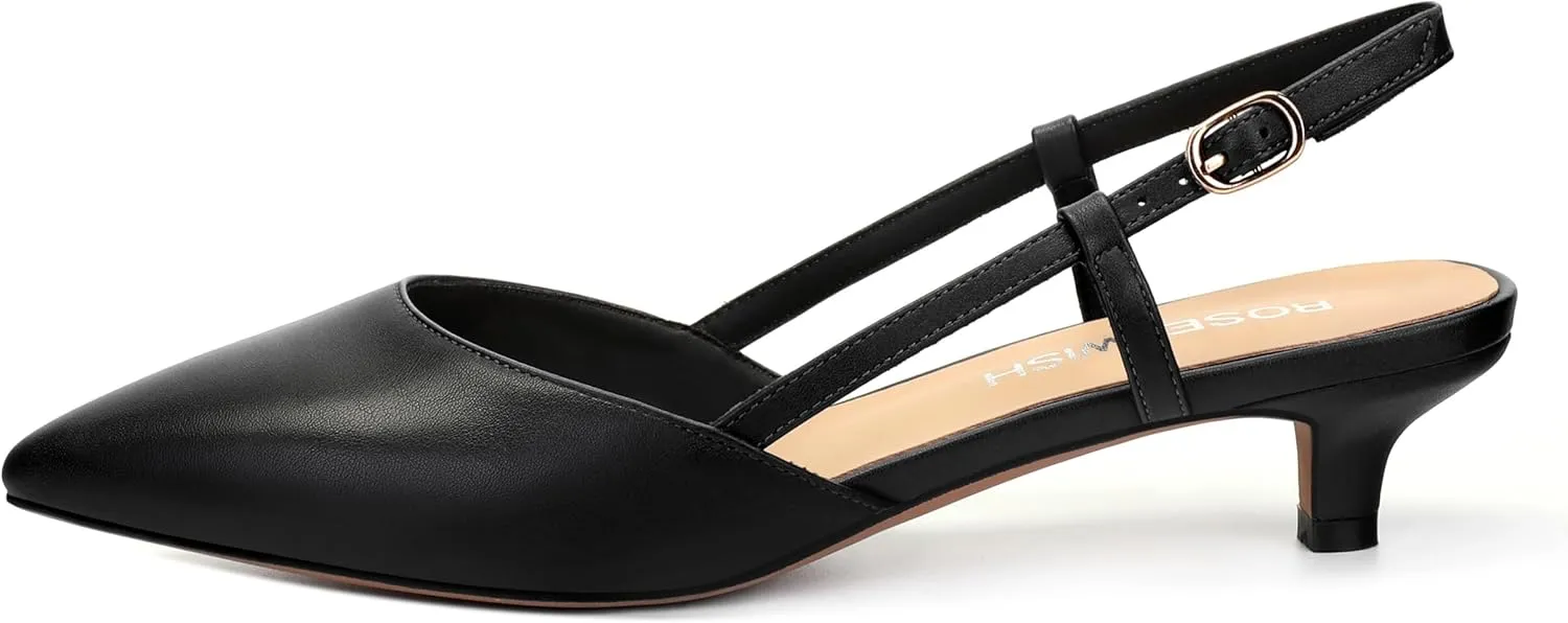 ROSERWISH Women's Slingback Heels Comfortable Pointed Toe Low Kitten Heel Pumps Dress Shoes for Party Work