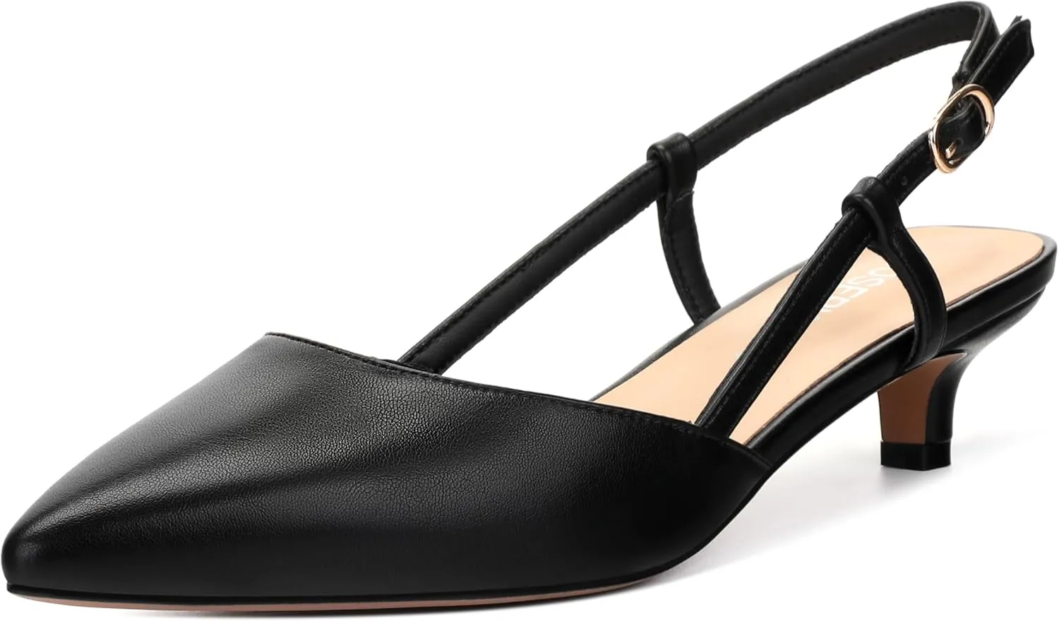 ROSERWISH Women's Slingback Heels Comfortable Pointed Toe Low Kitten Heel Pumps Dress Shoes for Party Work