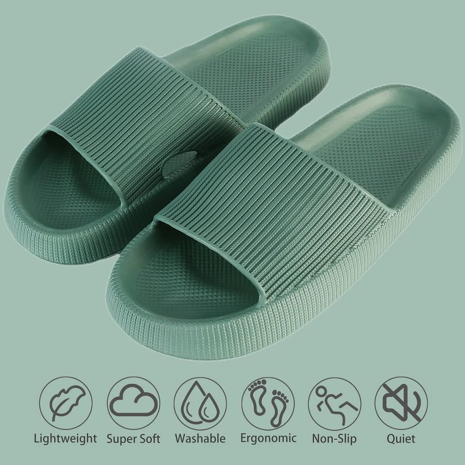 rosyclo Cloud Slippers for Women and Men, Pillow House Slippers Shower Shoes Indoor Slides Bathroom Sandals, Ultimate Comfort, Lightweight, Thick Sole, Non-Slip, Easy to Clean