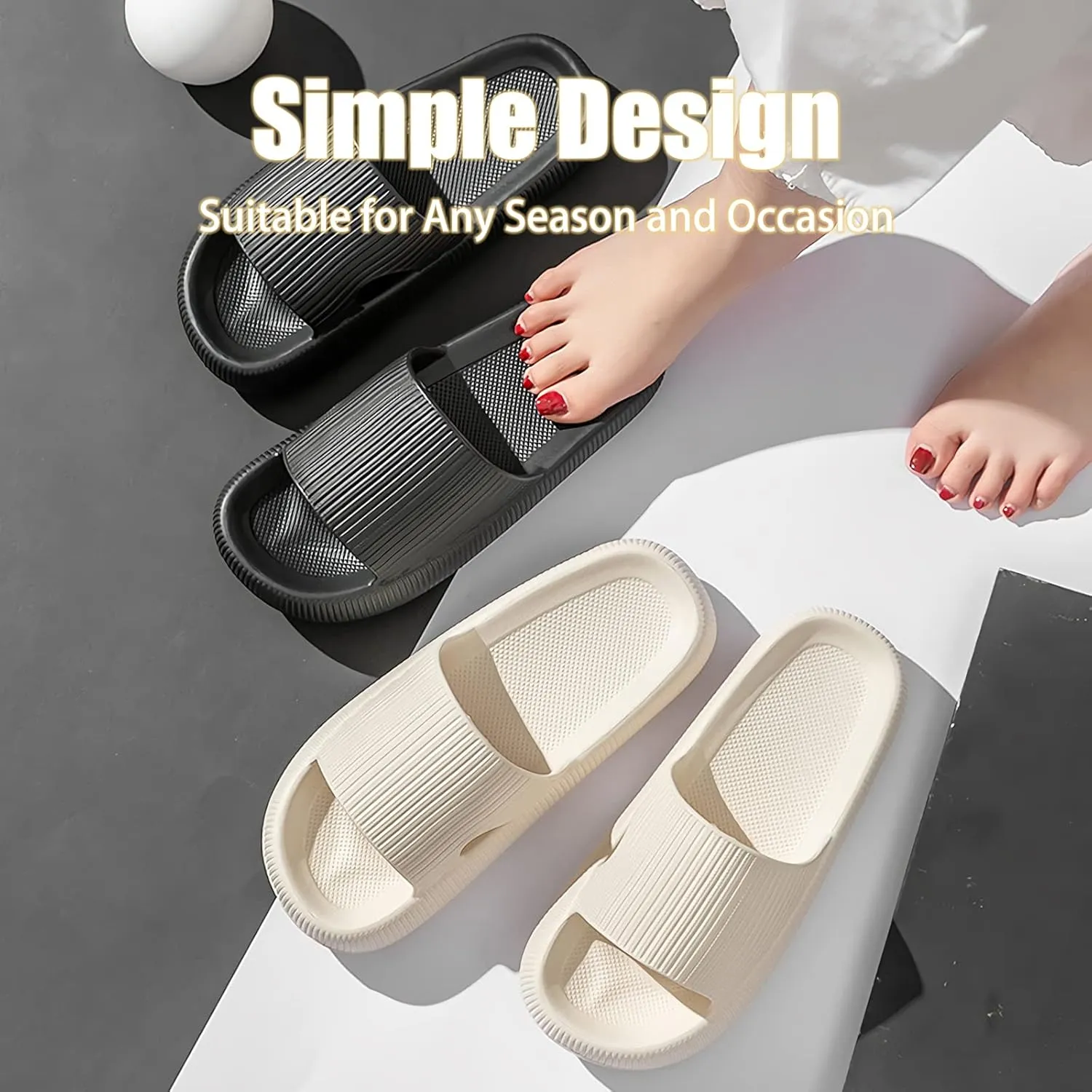 rosyclo Cloud Slippers for Women and Men, Pillow House Slippers Shower Shoes Indoor Slides Bathroom Sandals, Ultimate Comfort, Lightweight, Thick Sole, Non-Slip, Easy to Clean