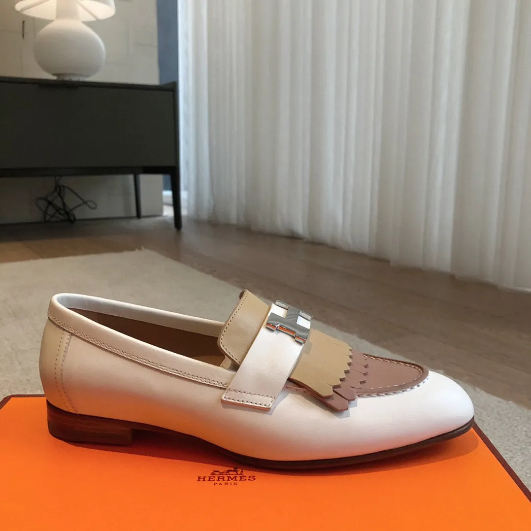 Royal Loafer White Mix Beige Perlino Mix Beige Goatskin With Fringe Detail And Signature Paris Buckle
