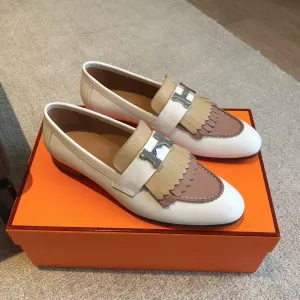 Royal Loafer White Mix Beige Perlino Mix Beige Goatskin With Fringe Detail And Signature Paris Buckle