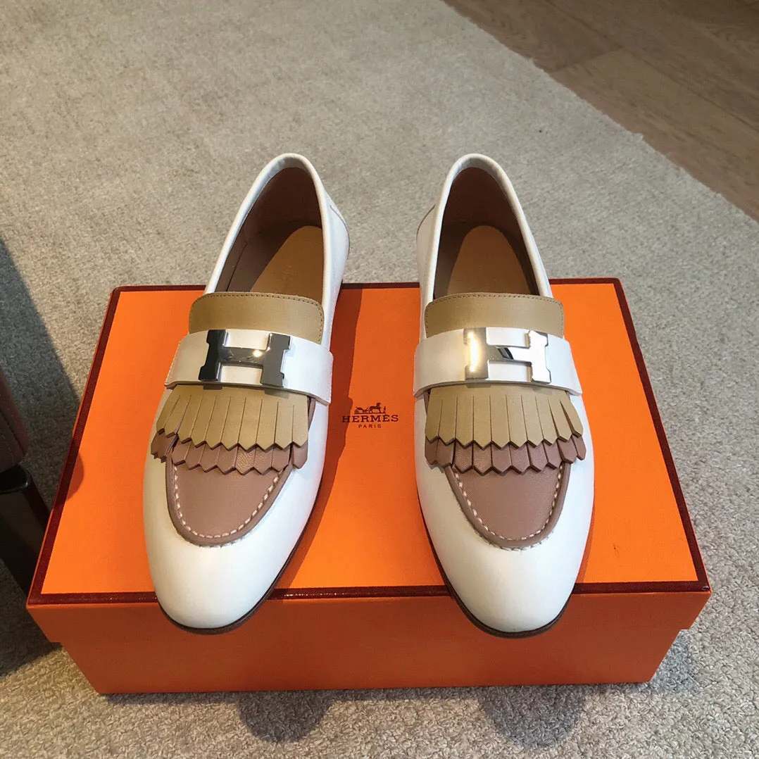 Royal Loafer White Mix Beige Perlino Mix Beige Goatskin With Fringe Detail And Signature Paris Buckle