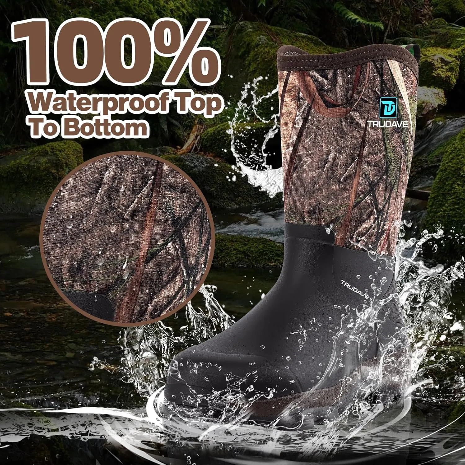 Rubber Boots for Men with Steel Shank, Mid Calf Work Rain Boots, Men's Outdoor Waterproof Anti-Slip Hunting Boot, Size 6-13
