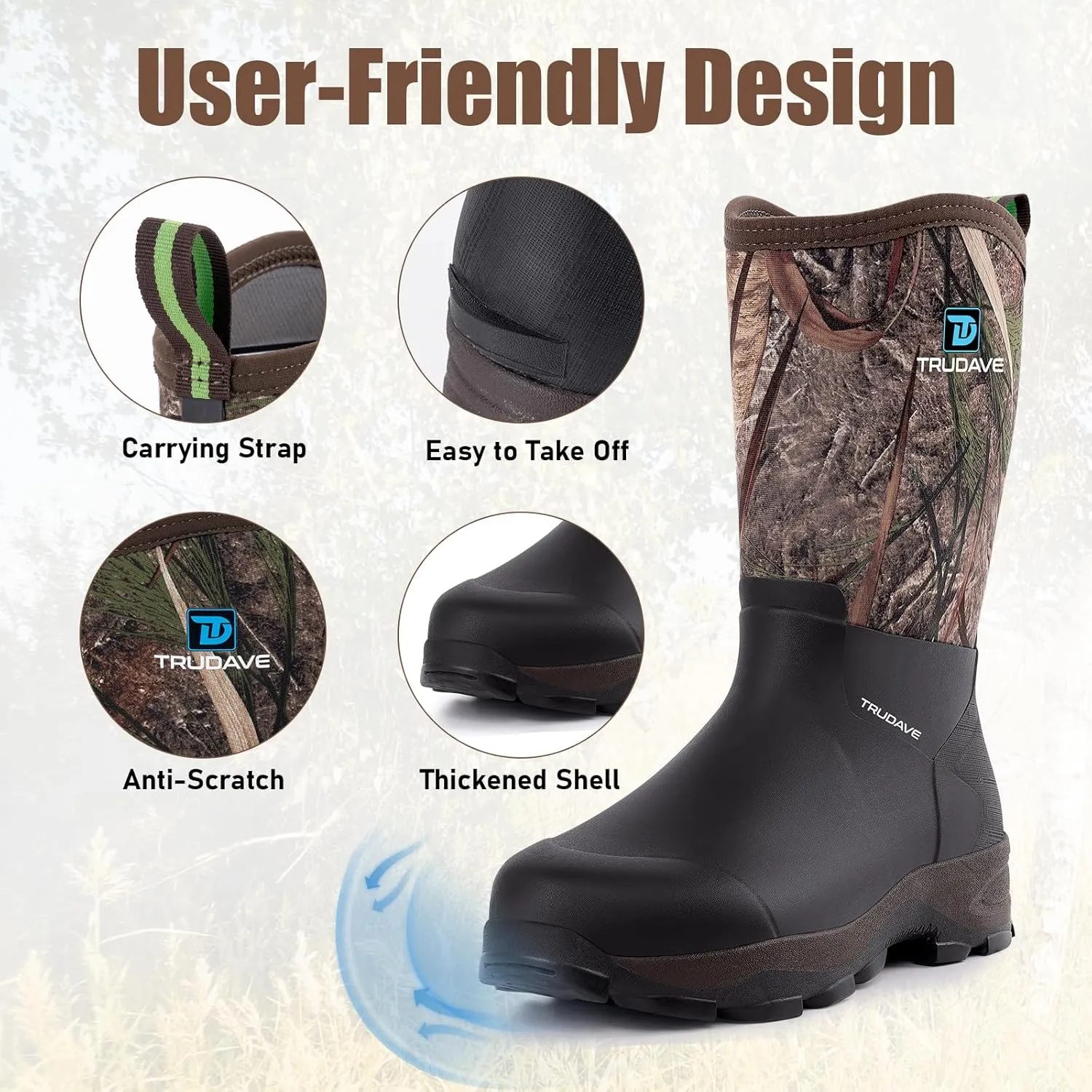 Rubber Boots for Men with Steel Shank, Mid Calf Work Rain Boots, Men's Outdoor Waterproof Anti-Slip Hunting Boot, Size 6-13