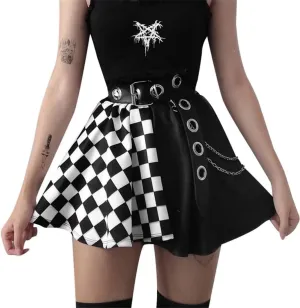 Ruolai Goth Black Pleated Mini Skirt with Chain High Waisted Tennis Skirt