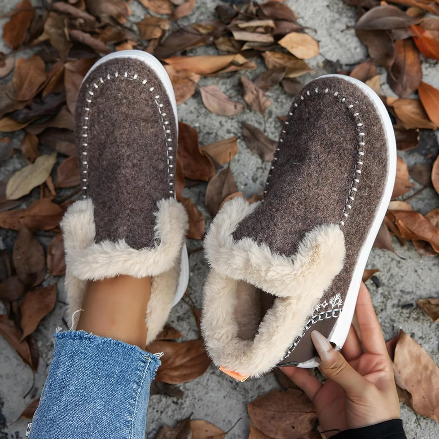 SACFOF Women's Flat Fluffy Ankle Boots,Faux Fur Lining Foam Boots Anti-Slip Plush Lining Winter Warm House Snow Shoes
