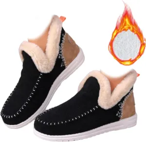 SACFOF Women's Flat Fluffy Ankle Boots,Faux Fur Lining Foam Boots Anti-Slip Plush Lining Winter Warm House Snow Shoes
