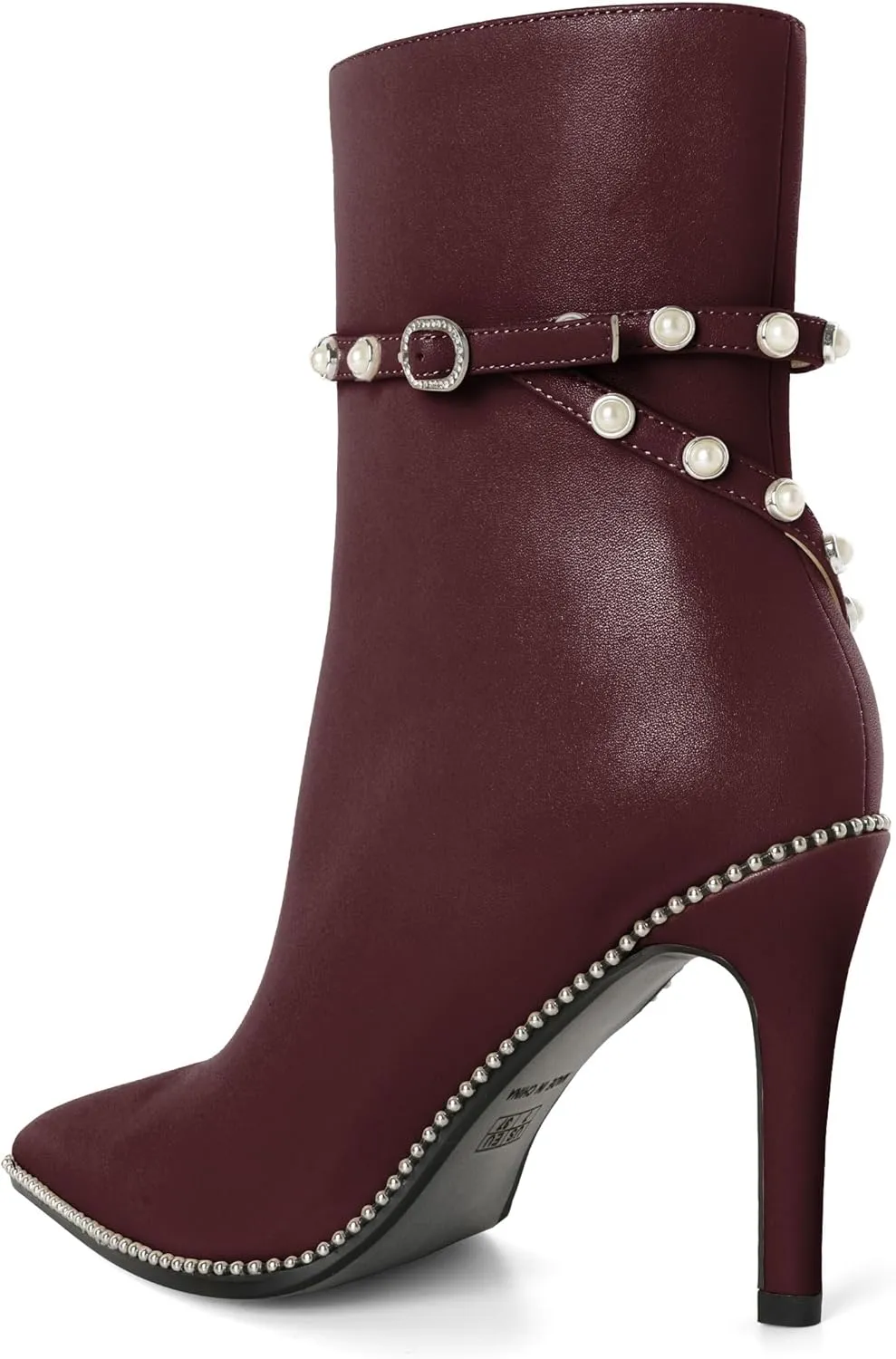 SAMMITOP Women Ankle Boots Short Bootie Close Pointed Toe Stiletto High Heel Booties Fashion Beaded Pearl Buckle Dress Shoes 4 Inch
