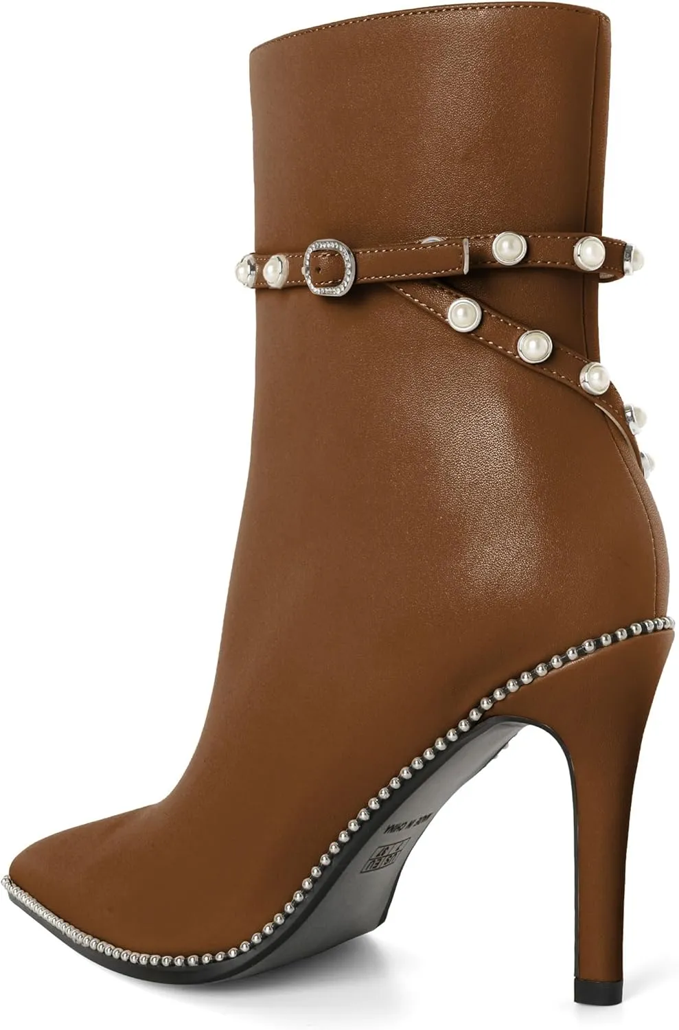 SAMMITOP Women Ankle Boots Short Bootie Close Pointed Toe Stiletto High Heel Booties Fashion Beaded Pearl Buckle Dress Shoes 4 Inch