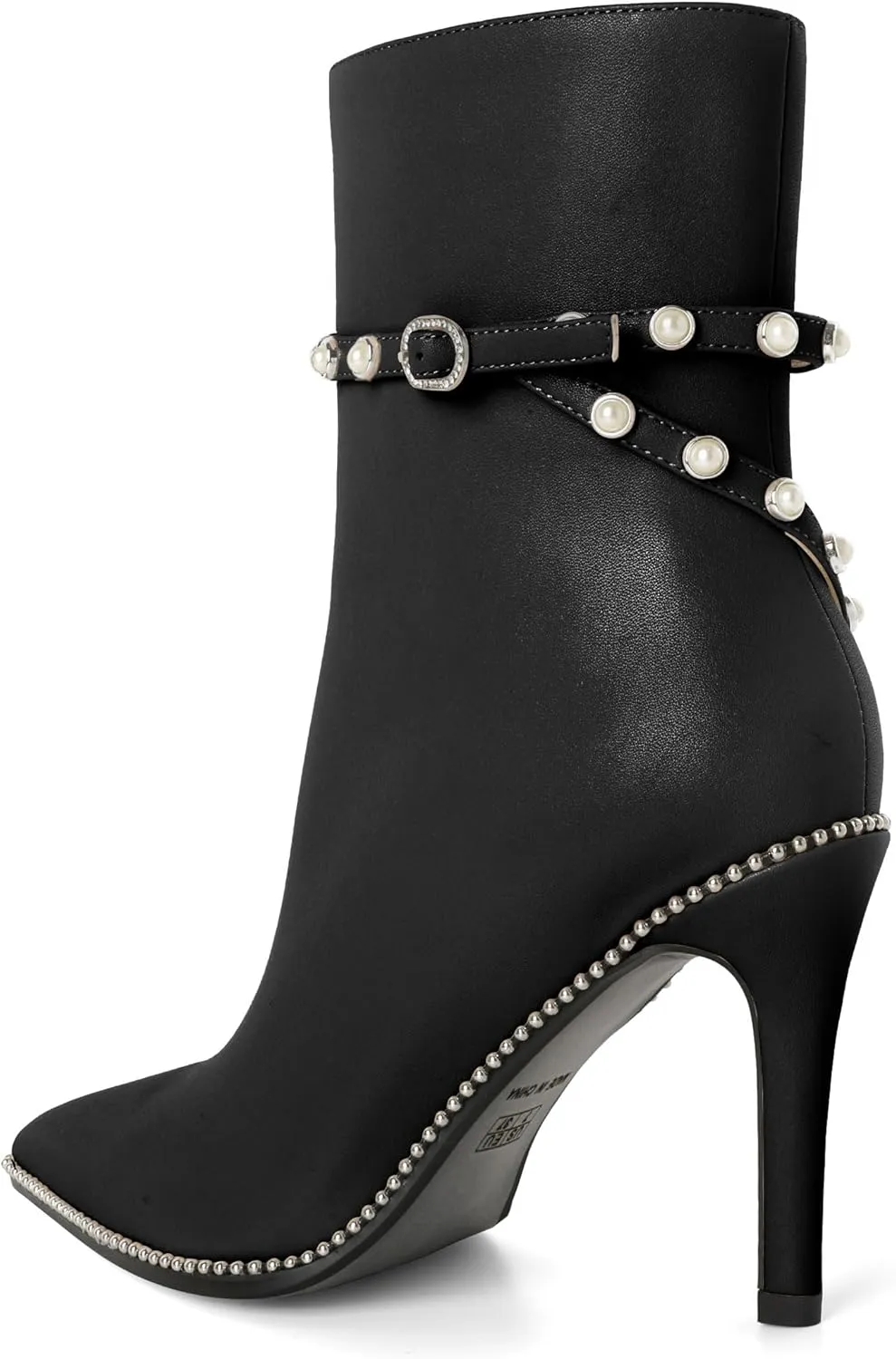SAMMITOP Women Ankle Boots Short Bootie Close Pointed Toe Stiletto High Heel Booties Fashion Beaded Pearl Buckle Dress Shoes 4 Inch