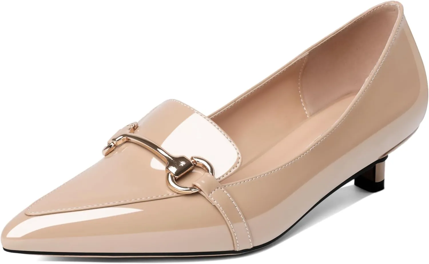 SAMMITOP Women's Low Kitten Heels Pointed Toe Metal Chain Slip On Loafers Pump Comfort Dress Work Wedding Shoes for Women 1.5 inch
